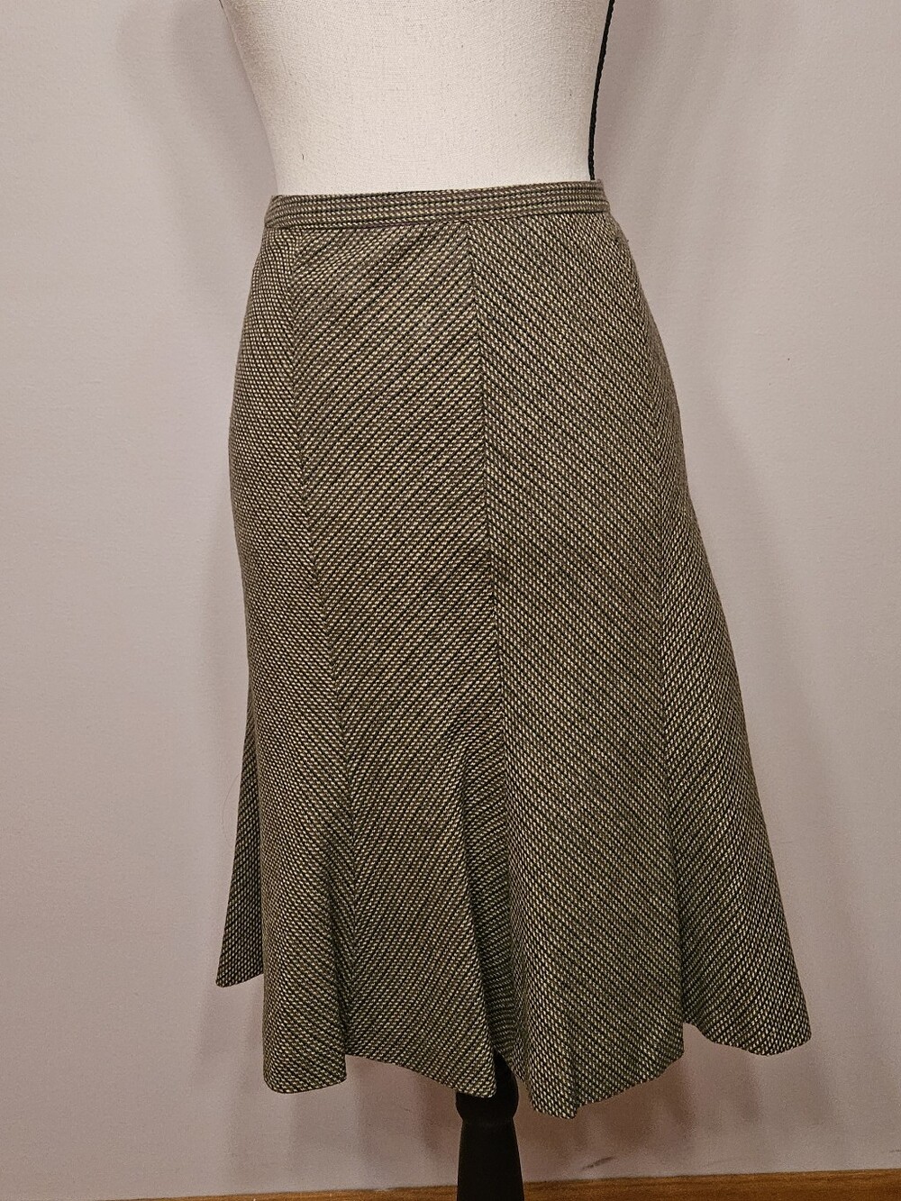 Vingage Lane Bryant Olive Green & Brown A-Line Tweed Ruffle Skirt, size 24